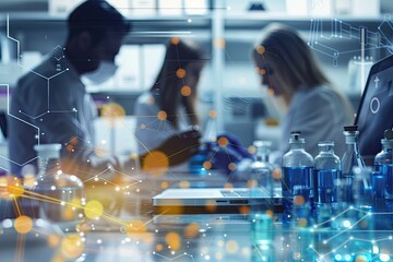 High Resolution Picture of Molecular Modeling in Drug Discovery, Scientists Reviewing Lab Samples