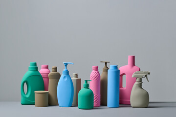 Assorted Colorful Plastic Bottles for Household Cleaning Products