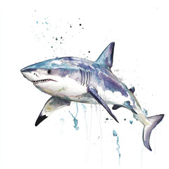 Fototapeta premium white shark painted in watercolor style on white background