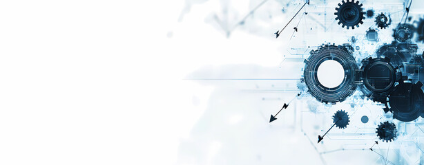 Mechanical Blueprint: Abstract gears and interconnected cogs forming a complex technological network, evoking a sense of innovation and modern machinery.