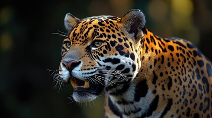 Naklejka premium Majestic Jaguar Portrait with A Close-Up of a Wild Cat