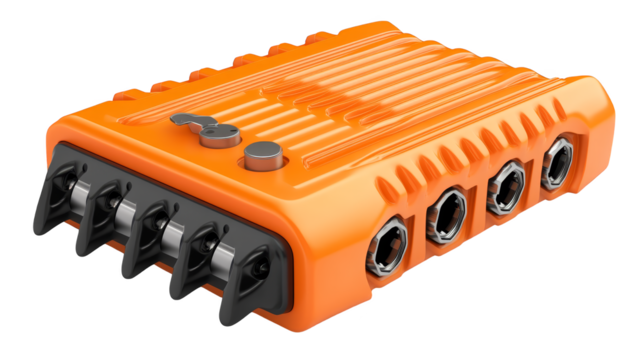 Durable orange plastic case with two black knobs for secure equipment storage