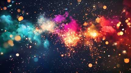 Firework bursts into colorful sparks against a starry night sky, celestial show, vibrant colors. Celestial Sparks. Illustration