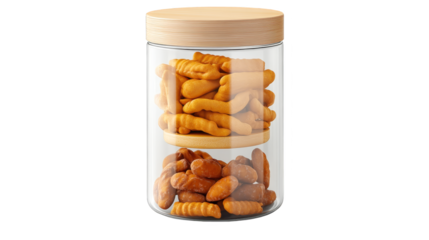 Glass jar filled with a healthy and delicious assortment of mixed nuts nutritious