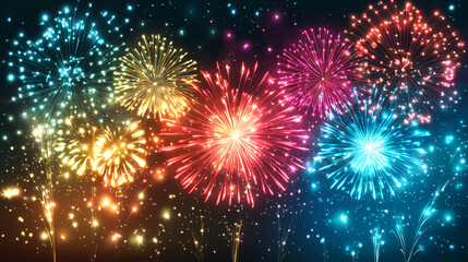 Naklejka premium Vibrant colorful explosion of sparks and lights , colors, fireworks. Celestial Sparks. Illustration