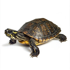 Obraz premium Turtle isolated on white background, showcasing detailed shell pattern