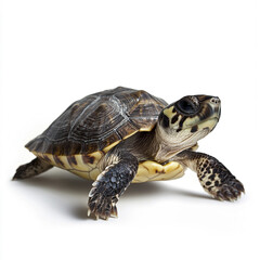 Obraz premium Turtle isolated on white background, showcasing detailed shell pattern
