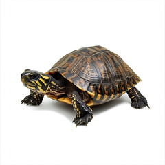Fototapeta premium Turtle with detailed shell pattern isolated on white background