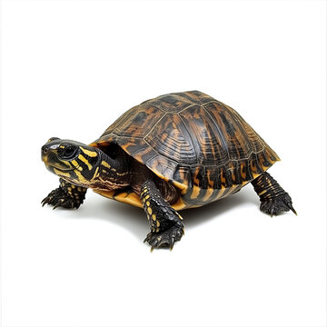 Turtle with detailed shell pattern isolated on white background