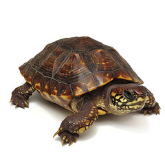 Obraz premium Turtle isolated on white background, showcasing detailed shell texture