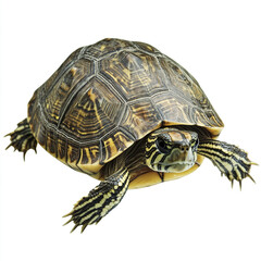 Obraz premium Turtle isolated on white background, showcasing intricate shell patterns