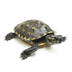 Obraz premium Turtle isolated on white background, showcasing its detailed shell