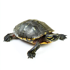 Obraz premium Turtle isolated on white background, showcasing its detailed shell