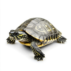 Obraz premium Turtle isolated on white background, showcasing detailed shell pattern