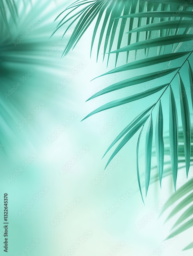 Poster tropical backdrop featuring palm leaves in various shades of green and teal providing a fresh and ad