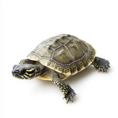 Obraz premium Turtle isolated on white background, showcasing detailed shell texture