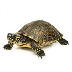 Obraz premium Turtle isolated on white background, showcasing detailed shell pattern