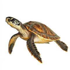 Turtle isolated on white background, detailed shell and flippers