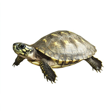 Turtle isolated on white background, showcasing its detailed shell