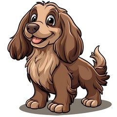 Happy puppy, standing, white background, cartoon