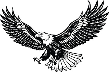 Obraz premium Bald Eagle Silhouette vector style lack and white flat vector art of a bald eagle