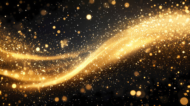 A breathtaking celestial scene captures the essence of star dust, a glowing wave of minute white and golden particles suspended in the vast expanse of space. Celestial Sparks. Illustration