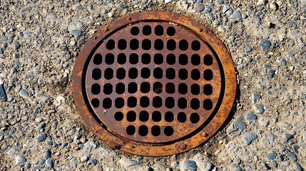Rusty Metal Drain Cover in Gravel