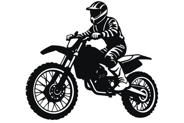 Black and White Motocross Rider Silhouette Vector