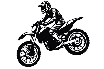 Black and White Motocross Rider Silhouette Vector