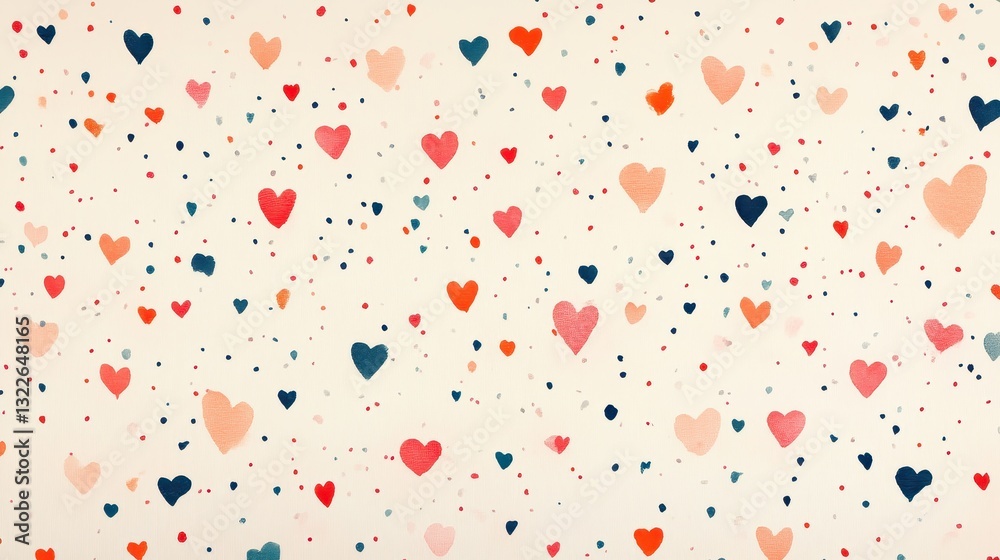Poster Colorful hearts scattered across a light background creating a joyful and playful atmosphere suitable for various decorative uses