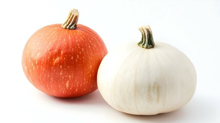 Obraz premium Orange pumpkin and white pumpkin placed