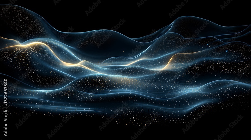 Poster abstract digital flowing light lines creating a wave like pattern