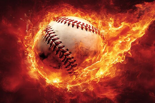 Fiery baseball, intense game, sport action