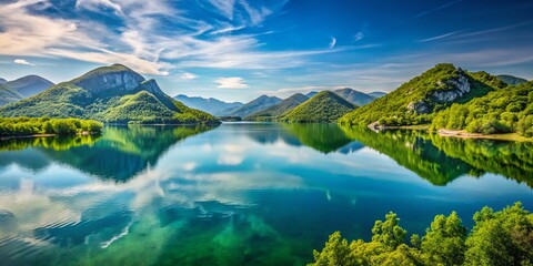 Obraz premium Stunning Skadar Lake, Montenegro: Spring Mountain Scenery High-Resolution Stock Photo
