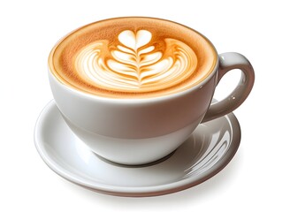 Exquisite cappuccino coffee cup featuring beautiful art on top isolated on a crisp white background for coffee lovers