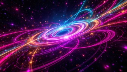 A mesmerizing display of intertwining neon colors, forming a vibrant and dynamic vortex of light and energy within a vast cosmic void.