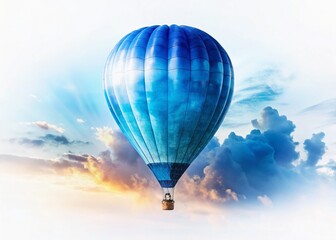 Fototapeta premium Surreal Double Exposure: Floating Blue Hot Air Balloon on White