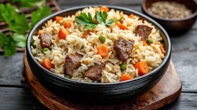 Uzbek pilaf is a fragrant and flavorful dish made with tender lamb, carrots, onions, and aromatic spices like cumin and coriander, all mixed with fluffy and perfectly cooked long grain rice.