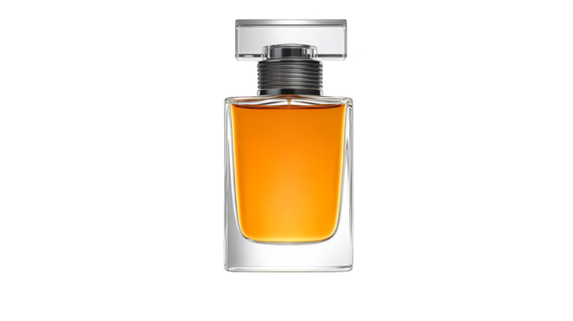Luxurious perfume bottle on cozy plaid fabric, a captivating display of fragrance and style