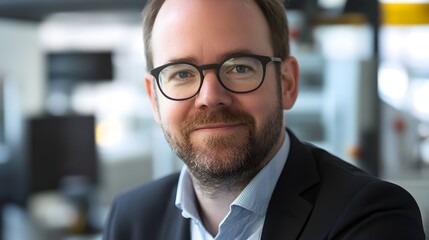 Fototapeta premium Portrait of a thoughtful man with glasses and beard captured in a close-up shot for a tech-themed visual experience