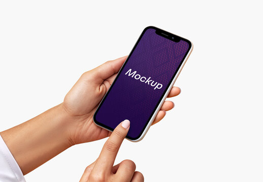 Hand Holding Phone with Finger Touching Screen 