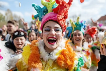 Shrove Monday celebration - carnival festivity, German tradition, Danish custom, Austrian heritage, Rosenmontag joy, festive parade, cultural traditional costumes, joyful atmosphere, carnival spirit.