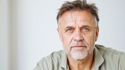 The portrait depicts a middle aged man with a relaxed expression, wearing a casual shirt, and looking directly at the viewer