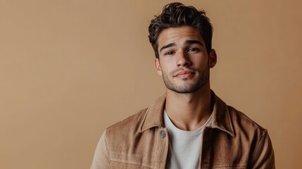 Obraz premium A young man poses in a brown corduroy jacket