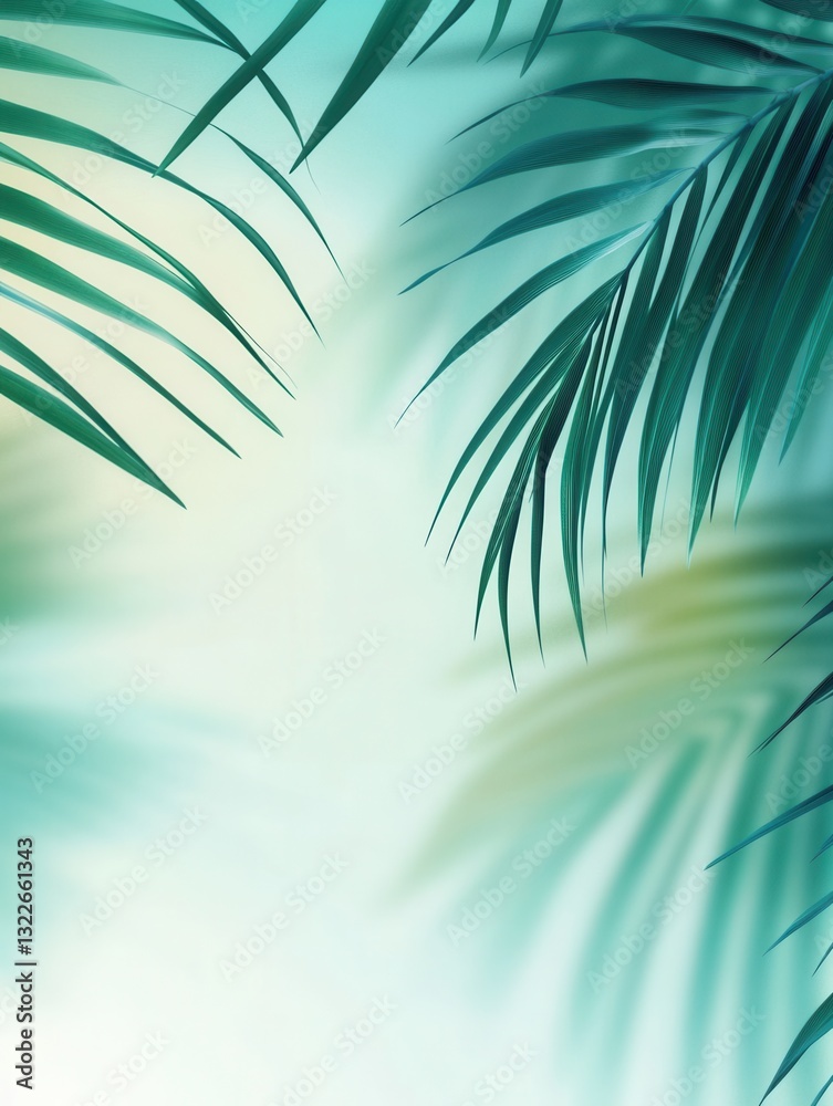 Aufkleber Tropical escape featuring lush palm leaves creating a fresh atmosphere in green and teal tones for an adventurous vibe