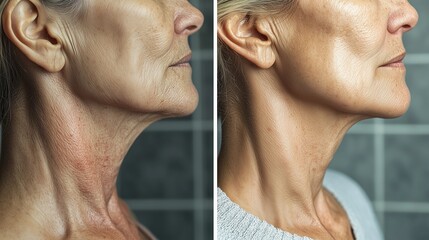 Obraz premium Before and After Profile View of Neck and Jawline