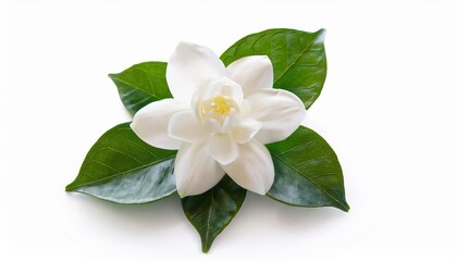 Obraz premium Isolated Jasmine Flower on White Backdrop, Showcasing Delicate Elegance and Vibrancy against a Minimalist Clip Path, Representing Purity in Solitude at Midnight Hour.