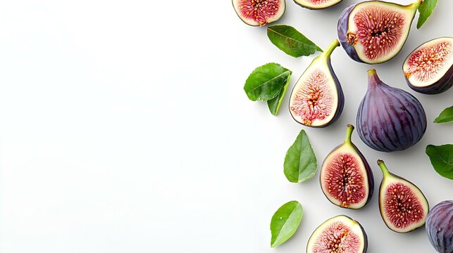 Fresh whole and sliced fig on white background