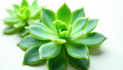 Fototapeta premium Green succulent isolated on white background, details of leaves and stems, green, botanical