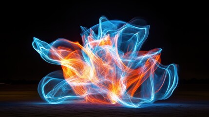 Abstract light painting, blue and orange.